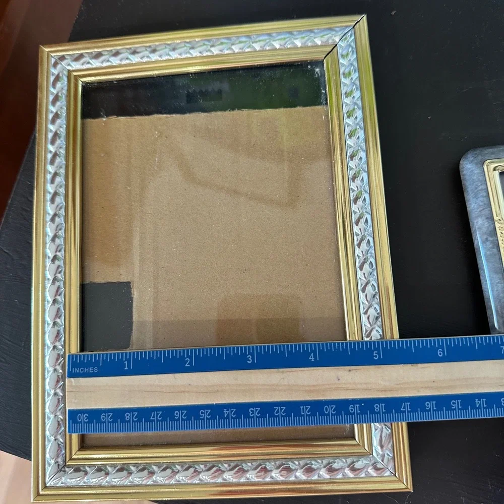 VTG 90's Picture Frame Set 2 Gold Silver Textured 5x7 2x3 Cottagecore Grannycore